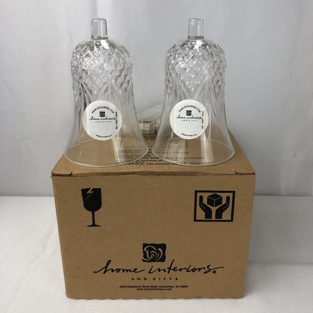 Home Interior HOMCO Clear Bell Shaped Cathedral Diamond Votive Cups VTG Set of 2